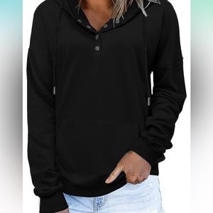 Women’s Black button hoodie (C152)